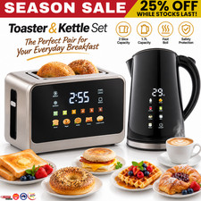 2 Slice Smart Digital Toaster Wide Slot 6 Shade Electric Kettle Breakfast Set