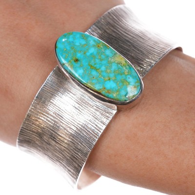 6.75'' Howard Sice (Hopi-Laguna) Sterling silver waterweb turquoise cuff bracelet