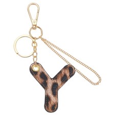 Initial Letter Keychain Letter Y - Leopard Alphabet Key Chain, Gold