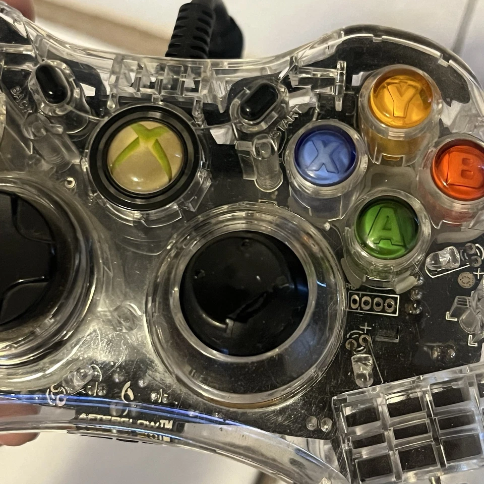 Xbox 360 controllers standard white&clear "Afterglow"wired controllers 2 Work - Image 4 of 4