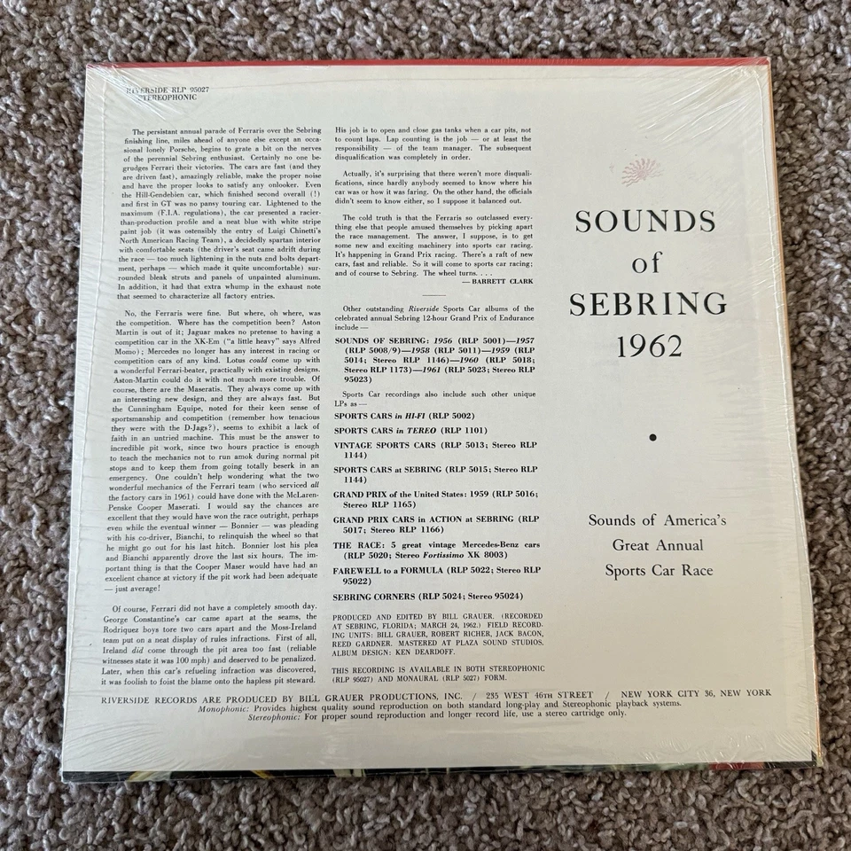 NEW SEALED Sounds of Sebring 1962 Vinyl LP Riverside Records RLP5027 - Image 2 of 2