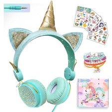 Girls Pink Unicorn Wired Headphones,Cute Cat Ear Kids Game Headset for Boys T...