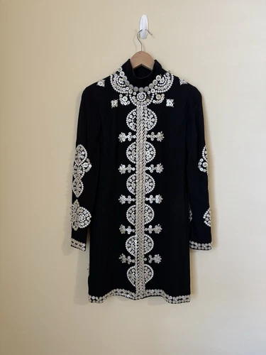 Tory Burch Sylvia mini abito in crepe impreziosito nero taglia 0