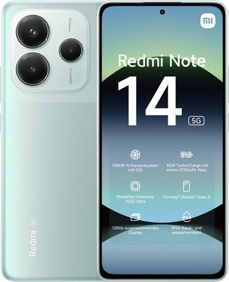 Xiaomi Redmi Note 14 5G 8/256GB Dual-SIM Smartphone coral green