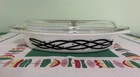 Pyrex MCM B/W Atomic Stars Barbed Wire Divided Casserole w/ Lid 1 1/2 Qt