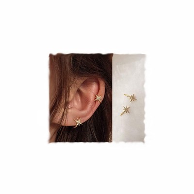 Simple CZ Star Cuff Wrap Earrings Cute Snowflake Crystal Twinkle Helix Cartil...