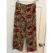 Zara Leopard Print Graphic Patch Wide Leg Pants Yellow Born To Lose Punk Medium