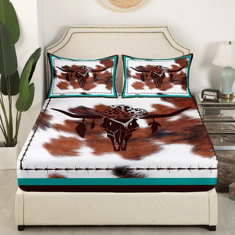 牛皮床单套装乡村农舍牛仔头骨床单套装儿童男孩... — 第 4/4 张图片