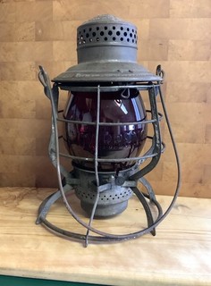 Railroad Lantern Adams Oregon Washington & Navigation Co With Red Glass Globe