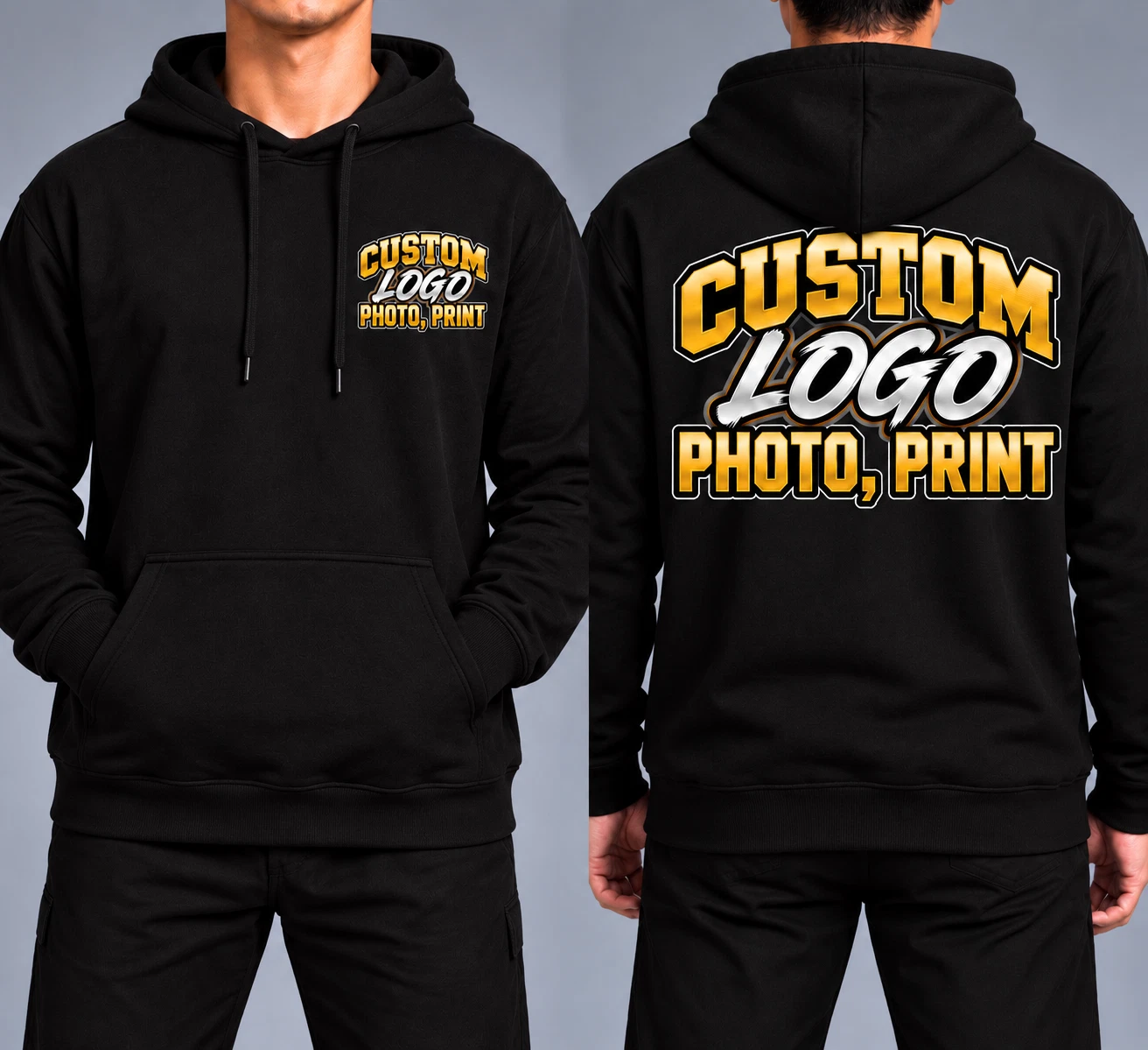 Custom Pullover Hoodie – Front Chest, Center & Back Logo, Photo, or Text image 1