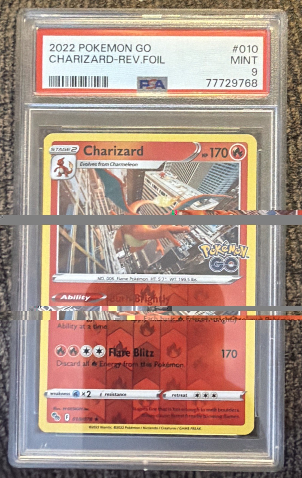 2022 Pokemon Go Charizard Reverse Foil 010/078 PSA 9 Mint