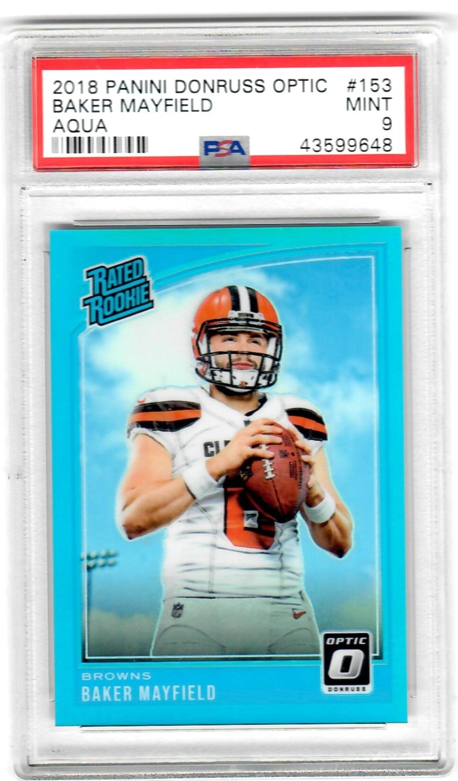 2018 Panini Donruss Optic Baker Mayfield Aqua 282 /299 RC PSA 9!