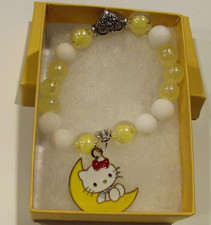 Girls Hello Kitty on moon Stretch Bracelet Yellow White Beads 5.5" w/gift box