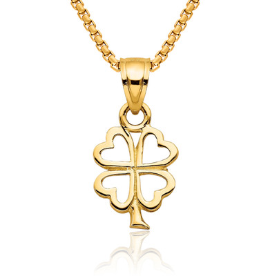 10K Solid Yellow Gold Clover Shamrock Necklace