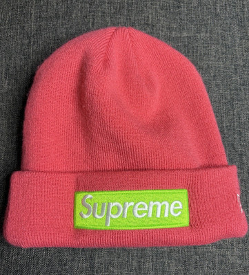 Supreme Pink Beanie w/ Green Logo Patch One Size Unisex Adults