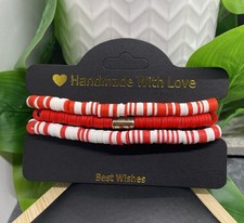3 PC Set Heishi 7 Plus Stretch Bracelet Polymer Clay Beads Gold Bead B8048