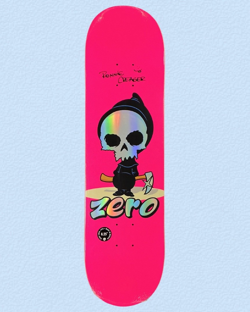 RARE SIGNED Ronnie Creager Lil Reaper Iridescent Pink 8.25 Zero Skateboard Deck