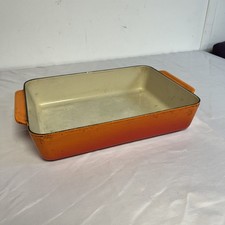 Le Creuset Rectangular Deep Oven Roasting Tray Dish Orange 35cm Cast Iron