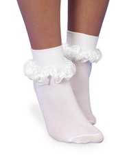 Girl's Seamless Tutu Ruffle Lace Turn Cuff Socks 1 Pair Pack, White/White, Me.