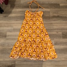 Aerie Linen Blend Braided Halter Maxi Sundress Boho Orange XL Smocked