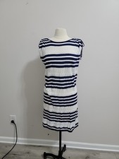Ralph Lauren navy and white stripe dress Openwork patterns 100%Cotton Size M EUC