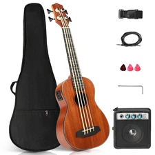 30-inch Ukulele Bass Mahogany Body with EQ, with Cotton Bag & Portable AMP