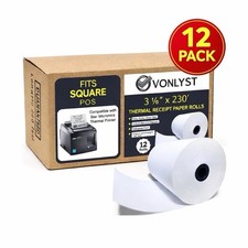 3-1/8 x230 Thermal Receipt Paper Rolls 12 Pack BPA Free POS Square