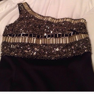 david meister black sequin dress David Meister Black Beaded One Shoulder Sequin Dress Neiman Marcus Prom  Wedding