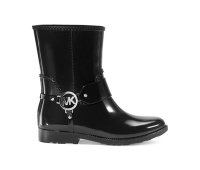 Michael Kors FULTON HARNESS Black Rain Bootie Ankle Boots Shoes