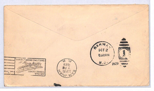 ANTIGUA KGV Air Mail Cover 1929 FIRST FLIGHT San Juan USA NJ Rahway YD239 - Picture 3 of 9