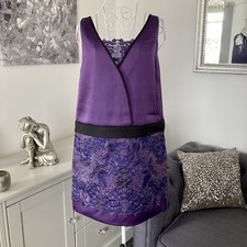 Three Floor Plum & Black Jacquard Faux Wrap Sleeveless Shift Dress 8 RRP £195