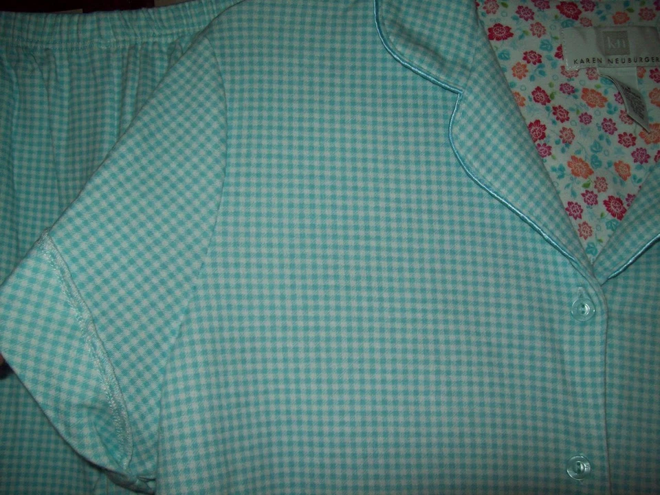 NUEVO CON ETIQUETAS BERMUDAS KAREN NEUBURGER PIJAMA CORTO PJ SET GINGHAM AQUA 59511 M Foto 3 de 4