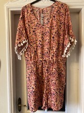 *New* Size 26 Pink Floral Print Tassel Trim Playsuit