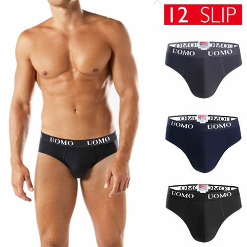 12 Pezzi Slip Uomo Mutande Cotone Elasticizzato Intimo Nero Grigio Blu  VEQUE | eBay
