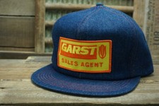 Vintage Garst Seed Sales Agent Hat K Products Made In USA Denim Patch Snapback