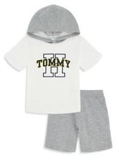 Tommy Hilfiger Boys 2 Piece Gray Short-Sleeve Hoodie  Gray Shorts Set - 4T
