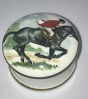 Crown Staffordshire Round Bone China Trinket Box Horse Rider Design Hunting