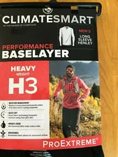 New ClimateSmart Men's Black Ribbed Base Layer Heavy H3 Long Sleeve Henley Small