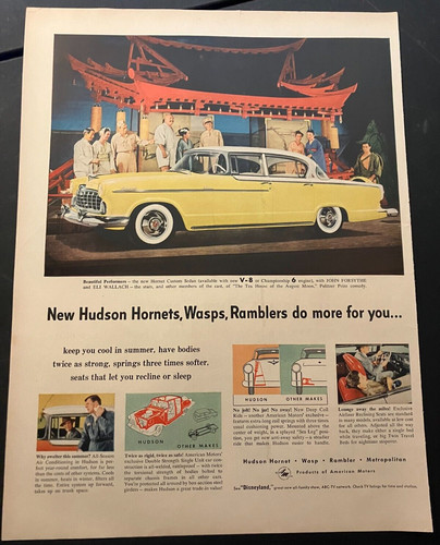 1955 Hudson Hornet, Wasp, & Rambler - Vintage Original Print Ad Wall Art - CLEAN