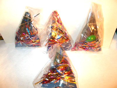 4 Vintage Shooting Star Bouncy Balls Throw & Catch Multicolored Tinsel Streamers