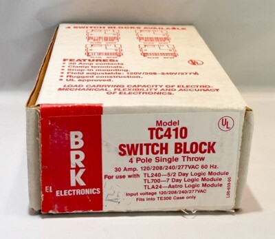 BRK ELECTRONICS TC410 Switch Block 4 pole Single Throw 30A 120/208/240/277 VAC