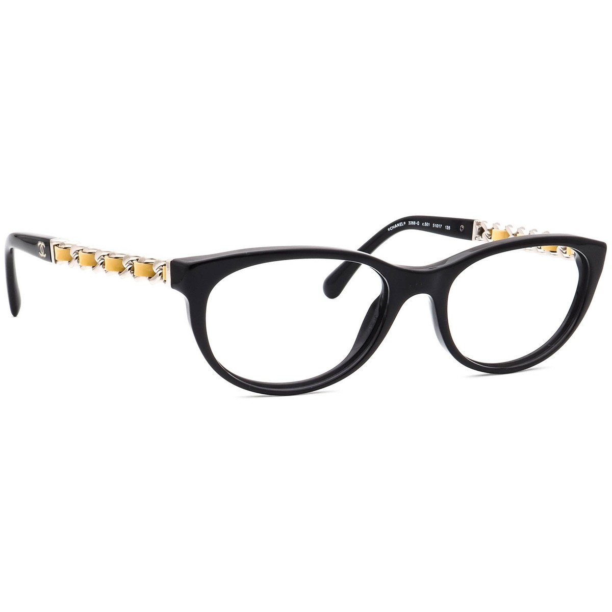 Chanel Eyeglasses 3268-Q c.501 Polished Black Semi Cat Eye Frame