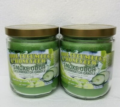 Smoke Odor Exterminator 13oz Jar Candle Coolcucumber&Honedew Set of Two Candles.