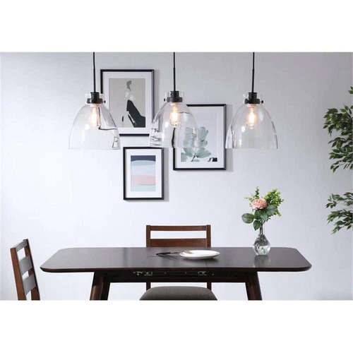 Living District Frey 3-Light Mid-Century Metal Pendant in Black and Clear - Picture 2 of 7