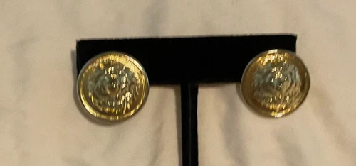 Bellezza lion button earriigs gold over bronze ,made in Italy. - product listing photo
