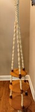 True Vintage Retro Large Macrame Hanging 3 Tiered Wooden Shelf Plant Stand