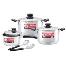 Thai Zebra Brand Kitchenware Set 3 Sauce Pots Set with 2 Ladles Stainless Steel