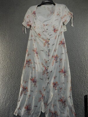 NWT Mudd Womens Maxi Dress Floral Short Sleeve Full Button Front Integrated Cami