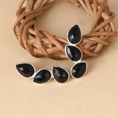925 Sterling Silber Schwarz Onyx Edelstein Blatt Designer Ohrstecker Schmuck ...