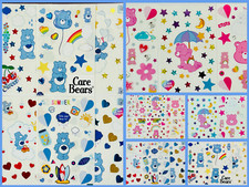 STICKER LOT Care Bears CHEER BEAR pink  GRUMPY BEAR blue, rainbow cloud heart